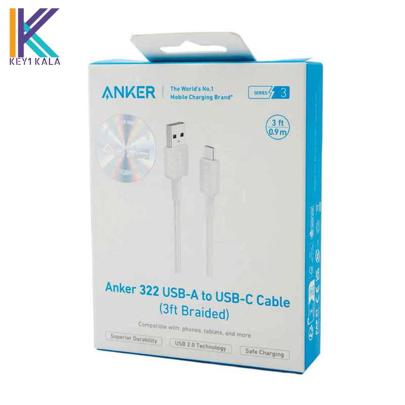 کابل شارژ تایپ سی به یو اس بی انکر Anker USB Type-C to USB-A 322 A81H5 90CM Cable — تصویر ۵