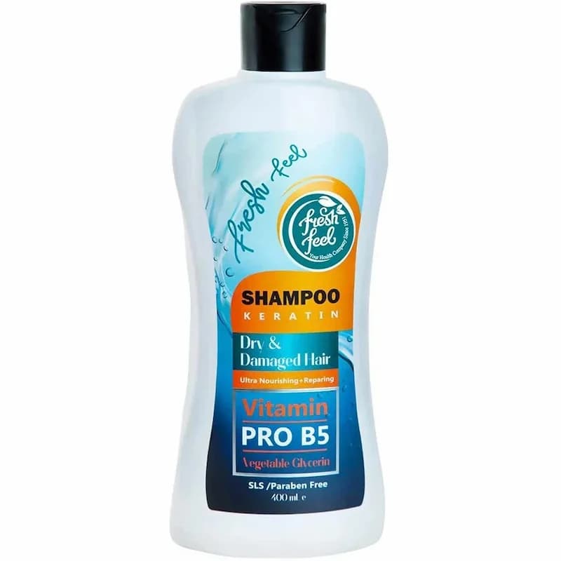 شامپو کراتین فرش فیل fresh feel – ترمیم کننده موهای خشک و آسیب دیده حجم400میل