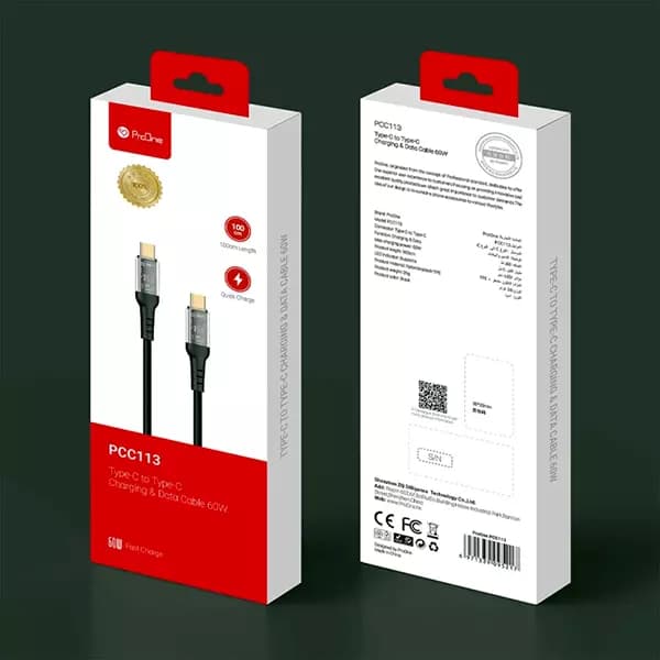 کابل تبدیل تایپ سی 1 متری 60W پرووان مدل PCC113 — تصویر ۲