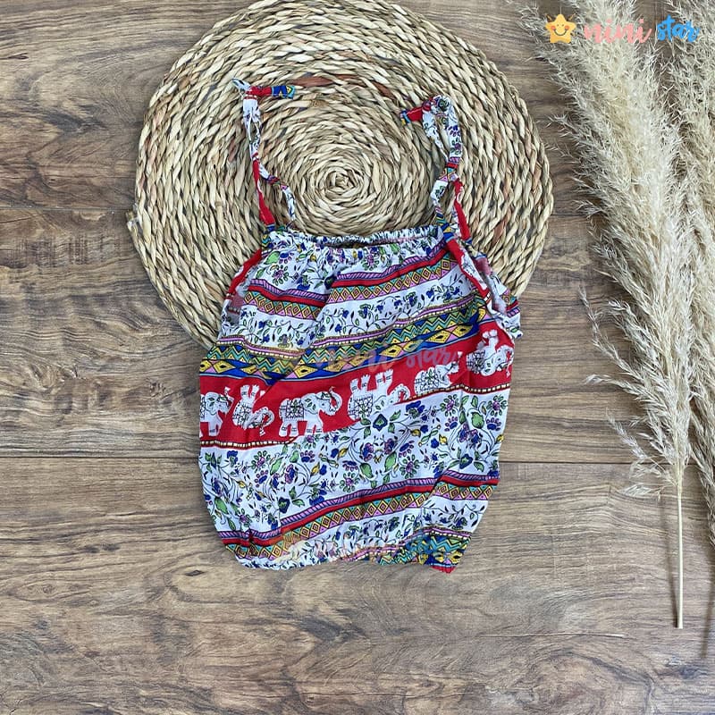 تاپ شلوارک نخی طرح گل و فیل — تصویر ۲