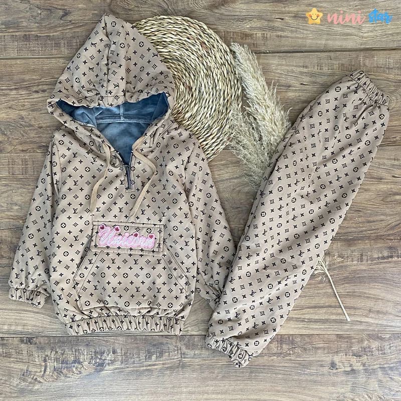 ست هودی شلوار دخترانه داخل خز Louis Vuitton