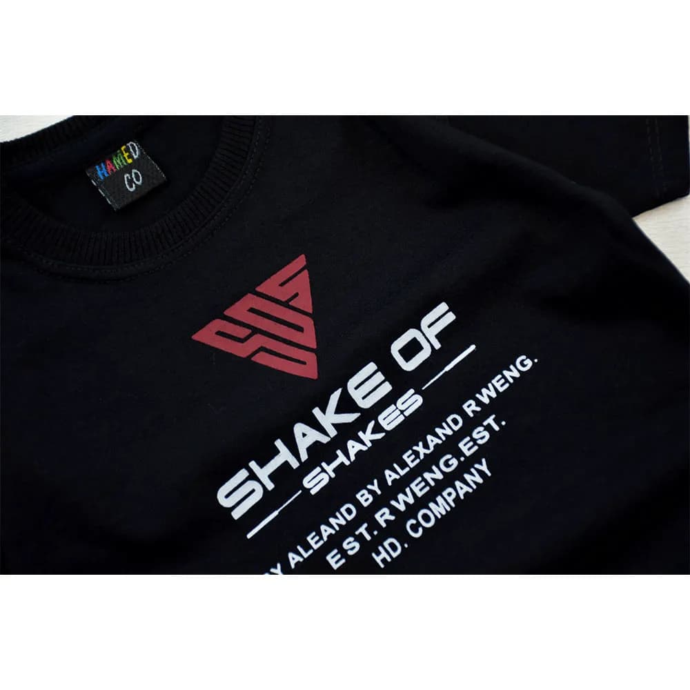 تیشرت پسرانه یقه گرد مشکی طرح SHAKE OF جنس ویسکوز — تصویر ۶