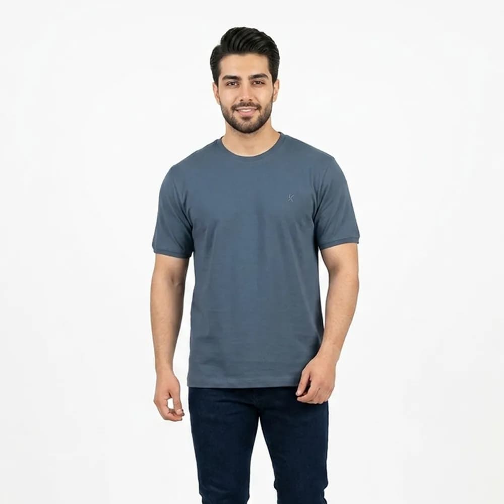 تیشرت بیسیک مردانه پنبه خالص یقه گرد رنگ آبی نفتی کد 11856 — تصویر ۹