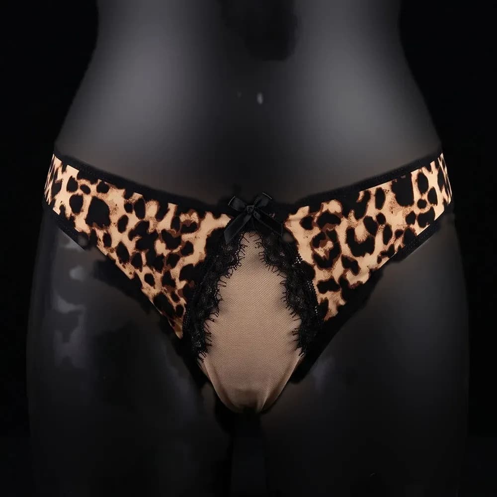 شورت فانتزی زنانه طرح پلنگی فاق باز سایز XL رنگ کرم