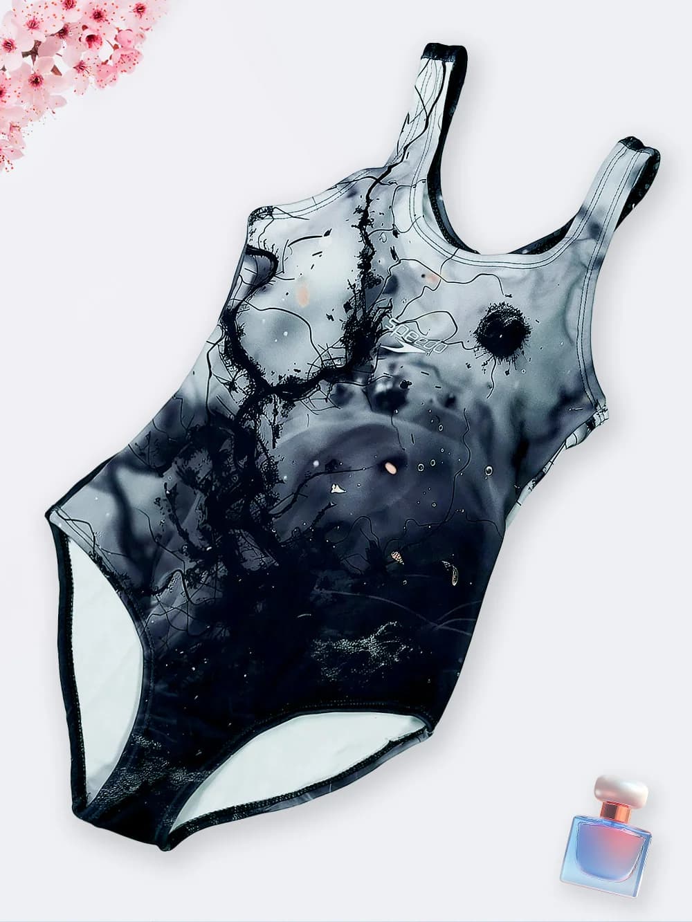 مایو زنانه اسلیپ پشت قهرمانی کاپدار برای استخر شنا اسپیدو ( Speedo ) خاکستری و مشکی
