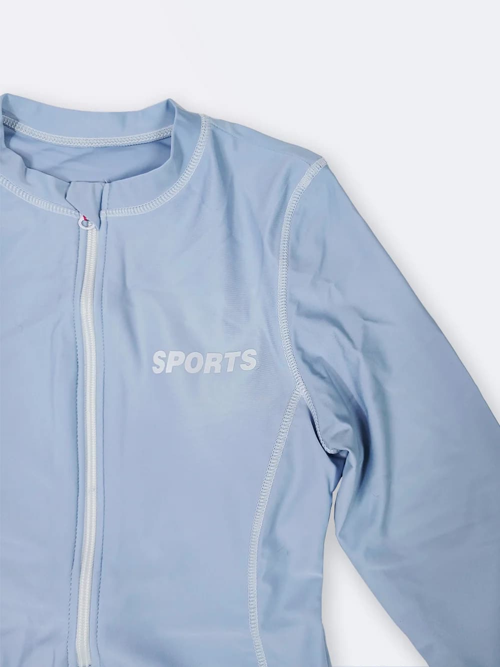 مایو آستین دار بلند زنانه اسلیپ ( راشگارد ) به رنگ آبی آسمانی رنگ با جنسی عالی Sports — تصویر ۴