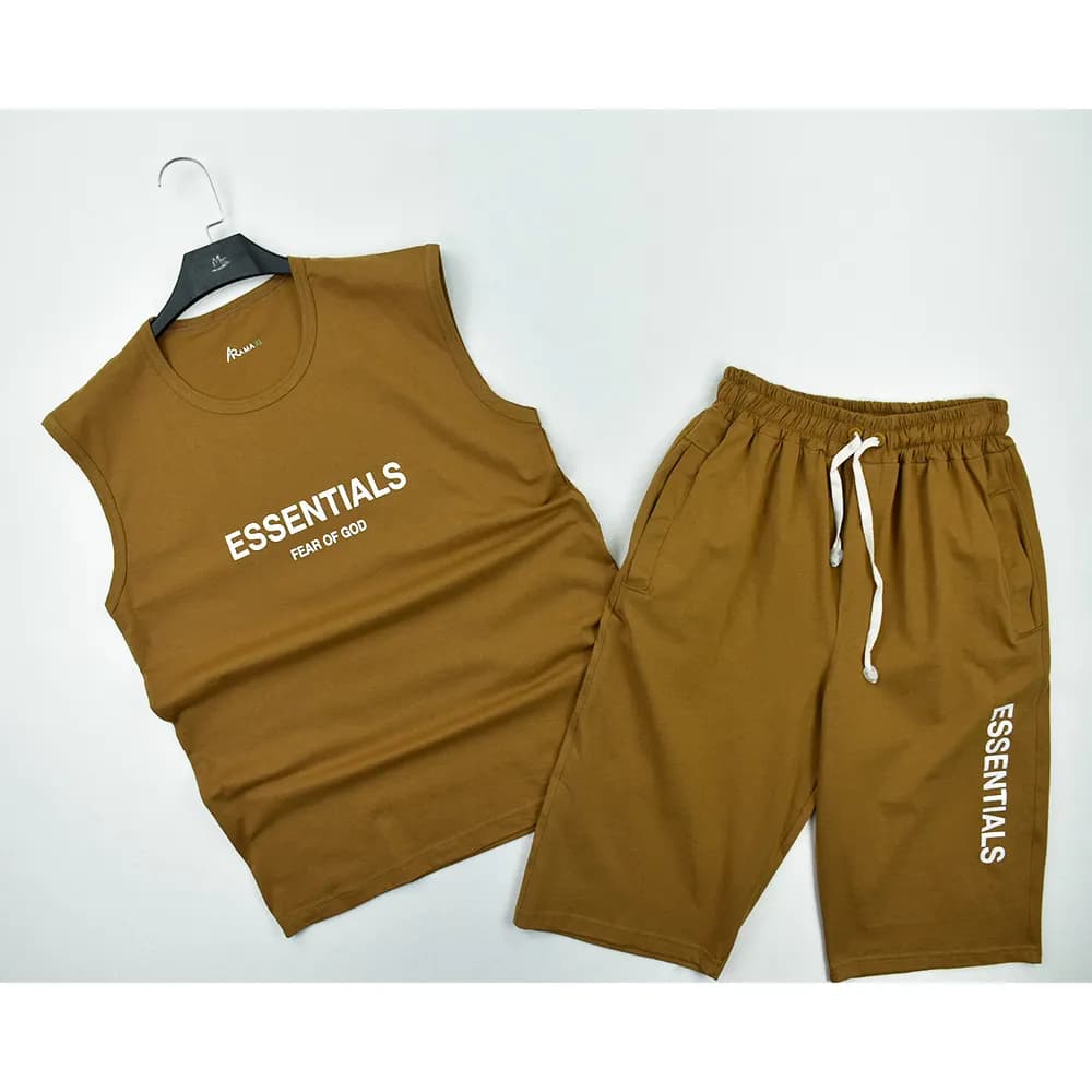 ست تاپ شلوارک مردانه ESSENTIALS پنبه ای بهار و تابستان — تصویر ۸