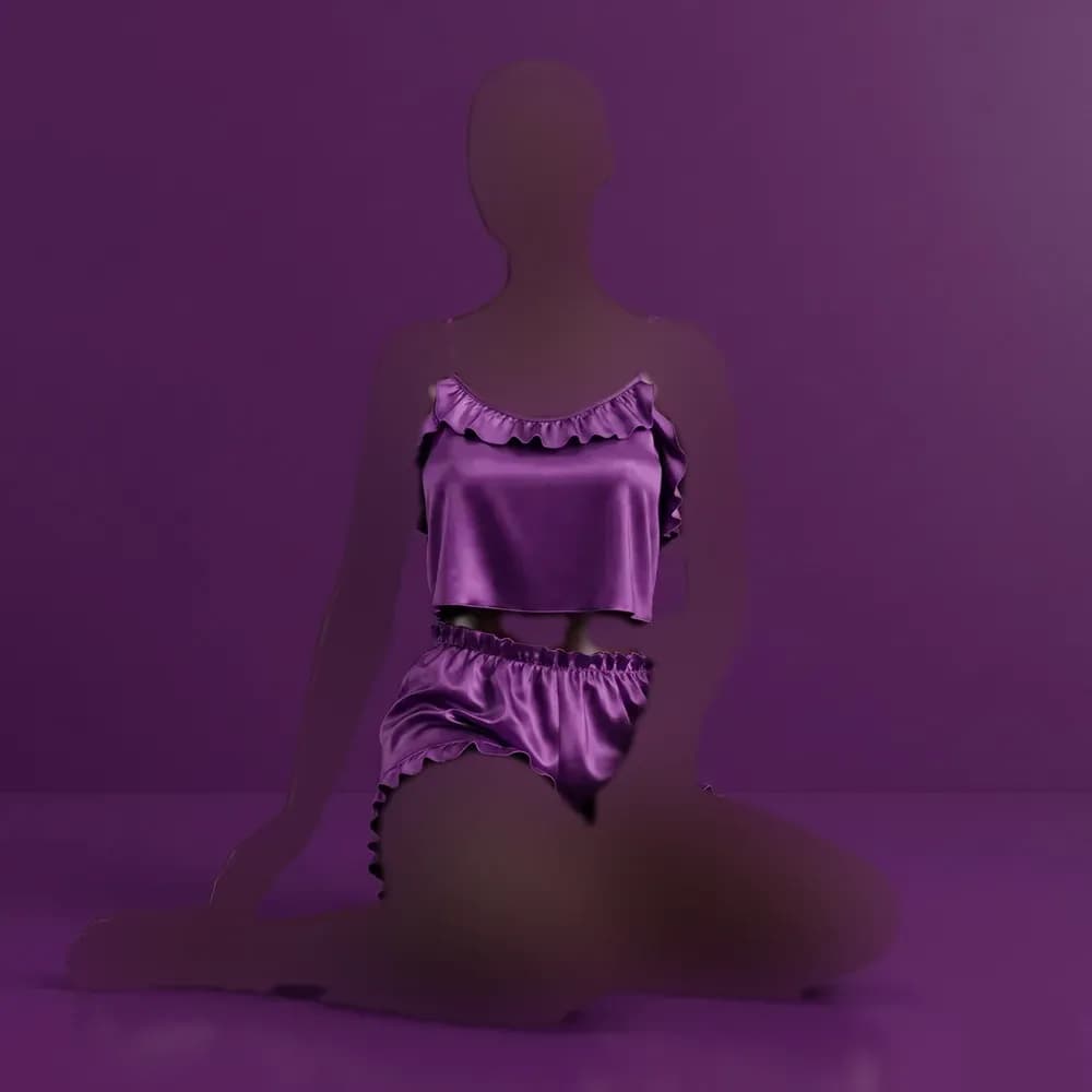 تاپ شورتک زنانه ساتن چین دار بند قابل تنظیم — تصویر ۲
