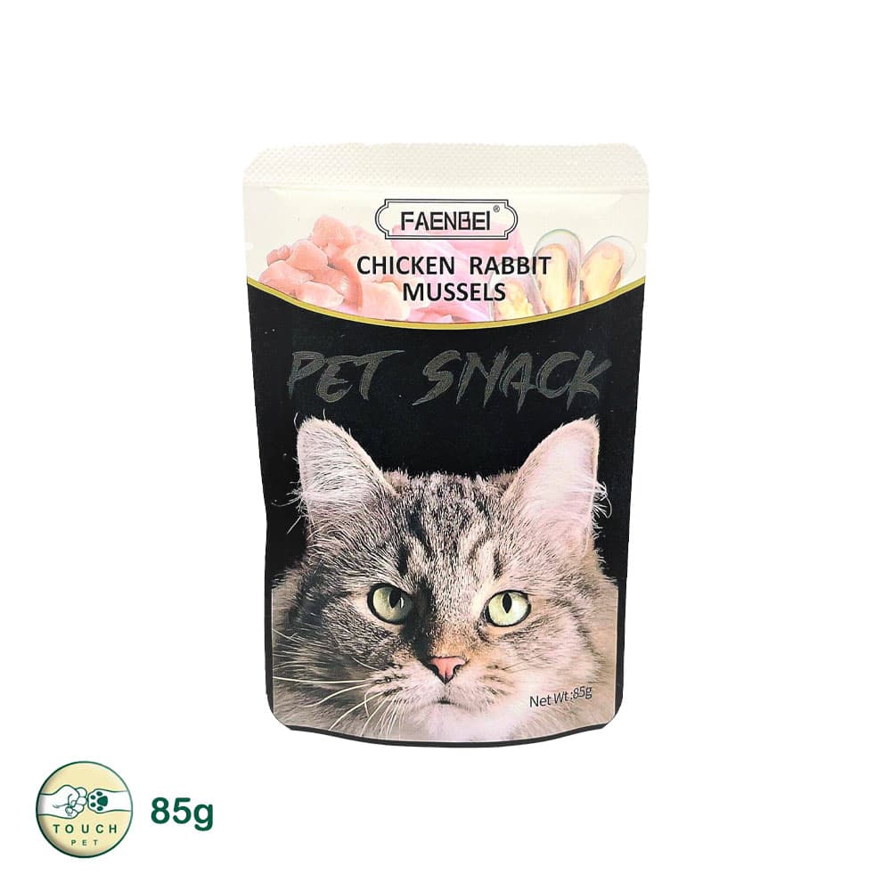 پوچ گربه فنبی طعم مرغ و خرگوش و صدف 85 گرم