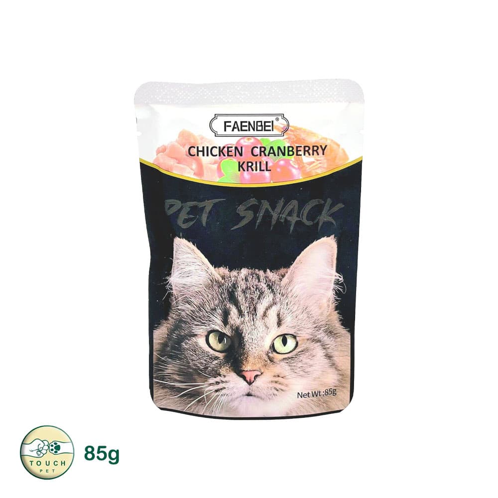 پوچ گربه فنبی طعم مرغ و کرن بری و میگو 85 گرم