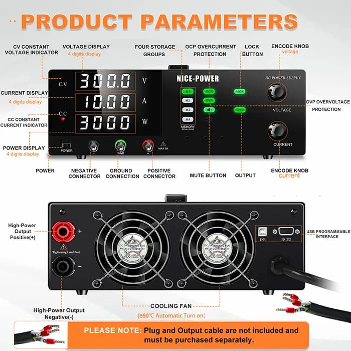 منبع تغذیه آزمایشگاهی متغیر 300V 10A نایس پاور R-SPS30010S-232 — تصویر ۳