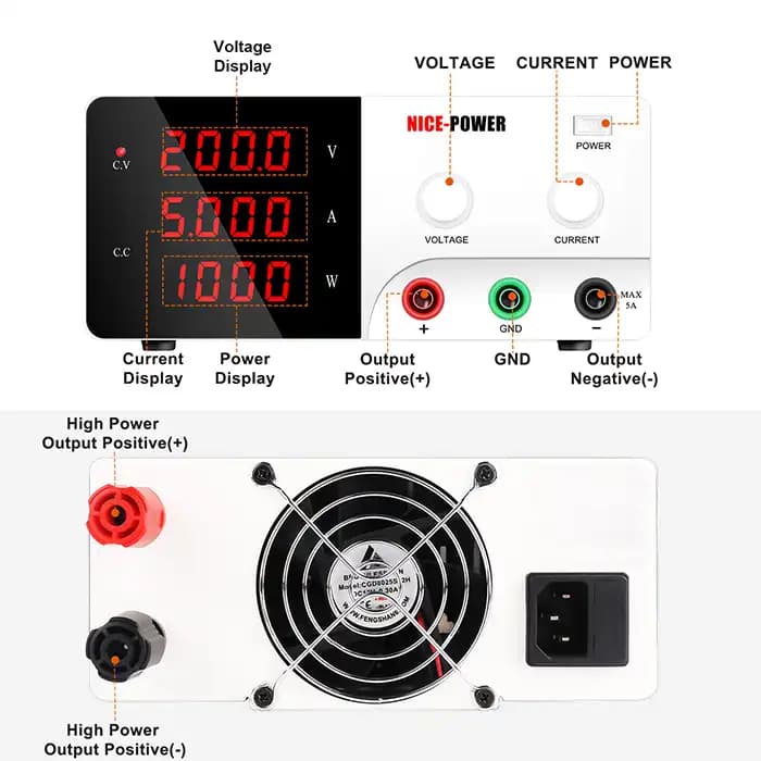 منبع تغذیه آزمایشگاهی متغیر 60V 20A نایس پاور NICE-POWER R-SPS6020 — تصویر ۳