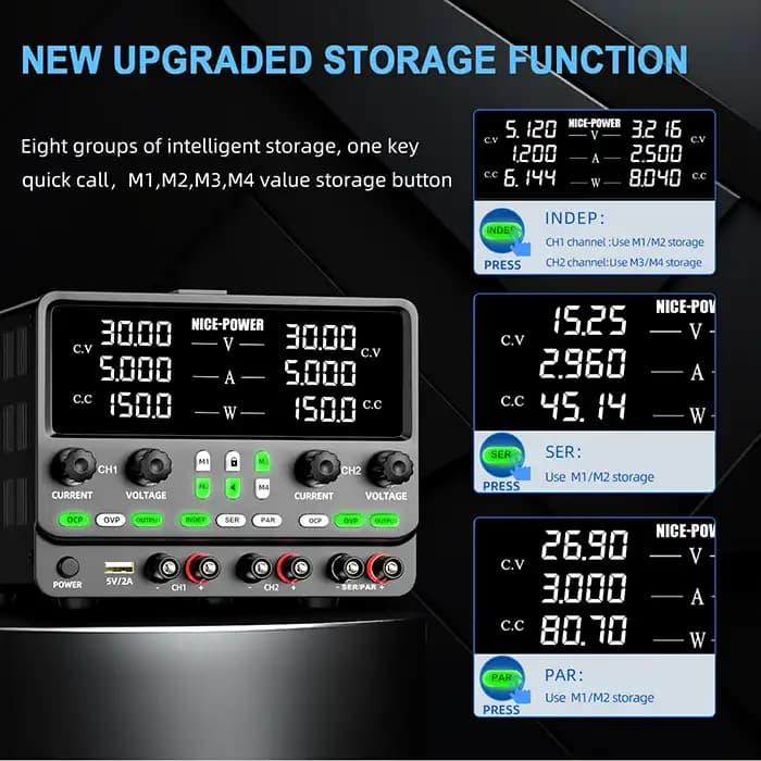 منبع تغذیه 2 کاناله 30V 5A نایس پاور SPPS305-2KD — تصویر ۴