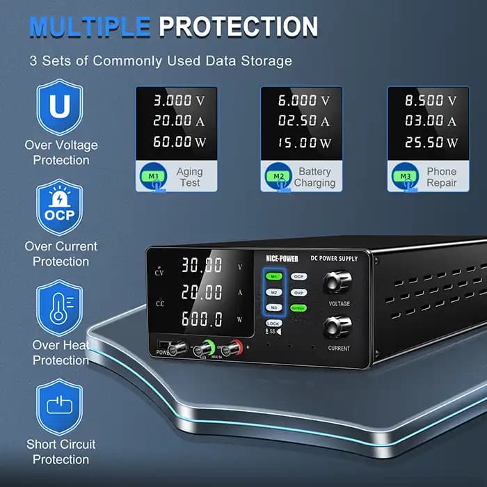 منبع تغذیه آزمایشگاهی متغیر 60V 20A نایس پاور R-SPS6020S-USB — تصویر ۴