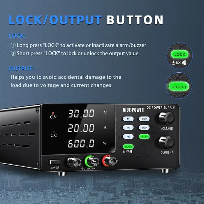 منبع تغذیه آزمایشگاهی متغیر 30V 20A نایس پاور R-SPS3020S-USB — تصویر ۶