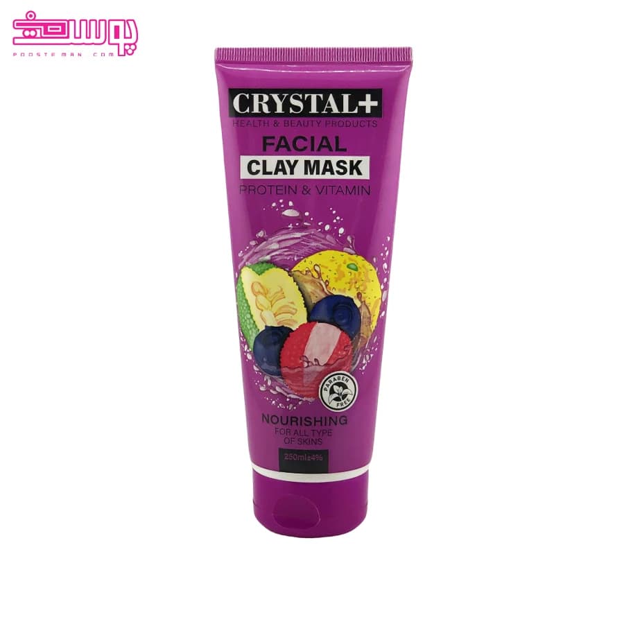 ماسک صورت تغذیه کننده انواع پوست کریستال پلاس حاوی خاک رس، پروتئین و ویتامین حجم 250ml