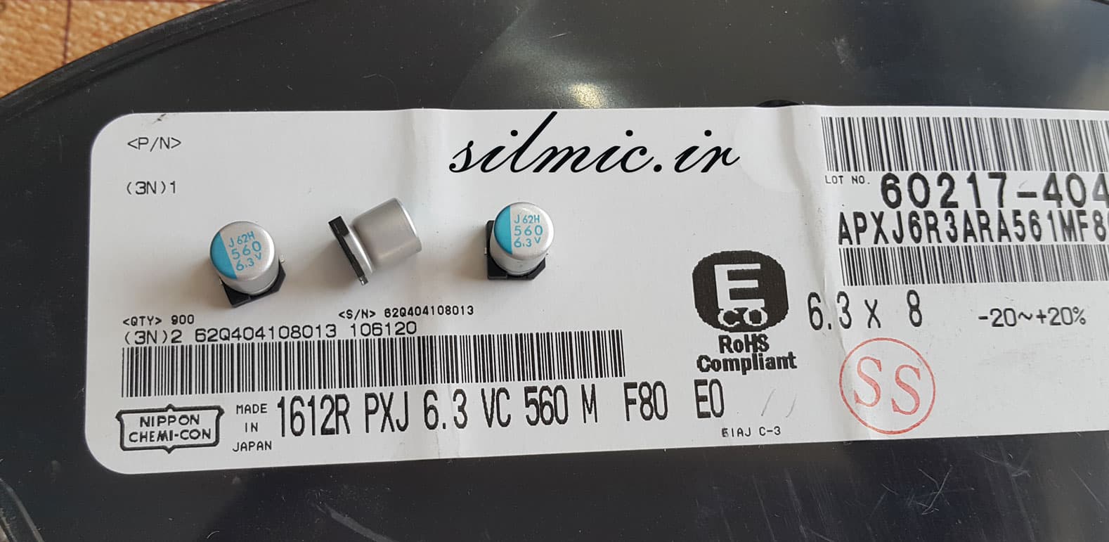 خازن پلیمر جامد 560 میکرو فاراد 6.3 ولت NIPPON سری PXJ و Super low ESR — تصویر ۲
