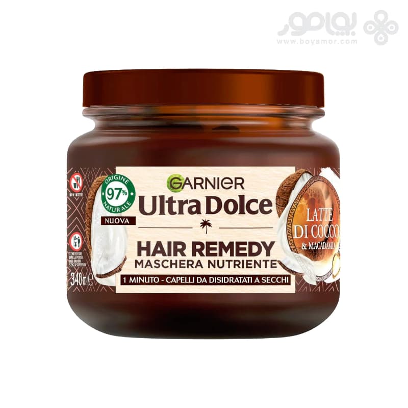 ماسک موی مغذی گارنیر مدل HAIR REMEDY حاوی ماکادمیا و شیر نارگیل