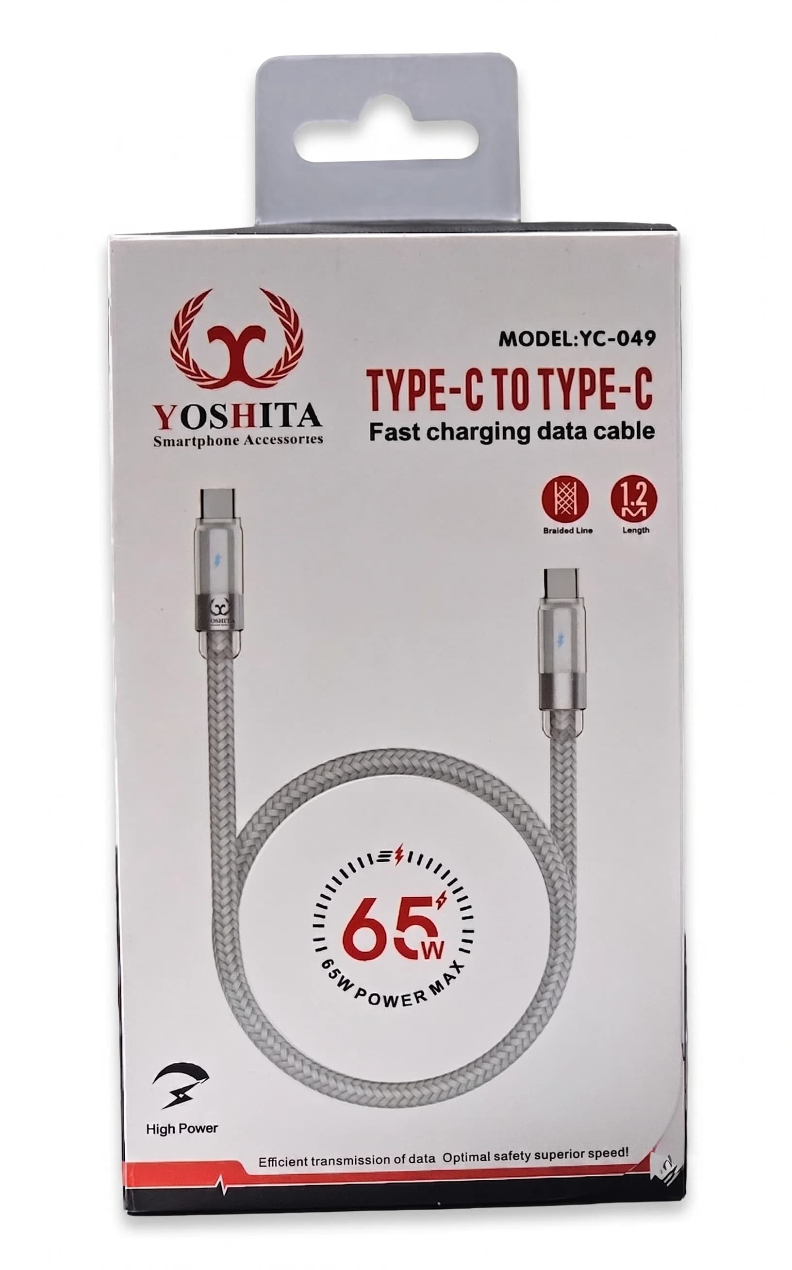 کابل فست شارژ تایپ سی به تایپ سی یوشیتا (Yoshita) مدل YC-049 با توان 65 وات – طول 1.2 متر