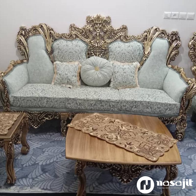 پارچه مبلی شانل سه گل جسیکا آبی شیری 1110 — تصویر ۳