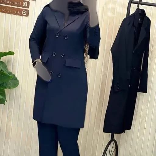 مانتو شلوار اداری پرشیا سایزبزرگ زنانه ست شکوه سرمهای شکلاتی طوسی مشکی نوکمدادی — تصویر ۴
