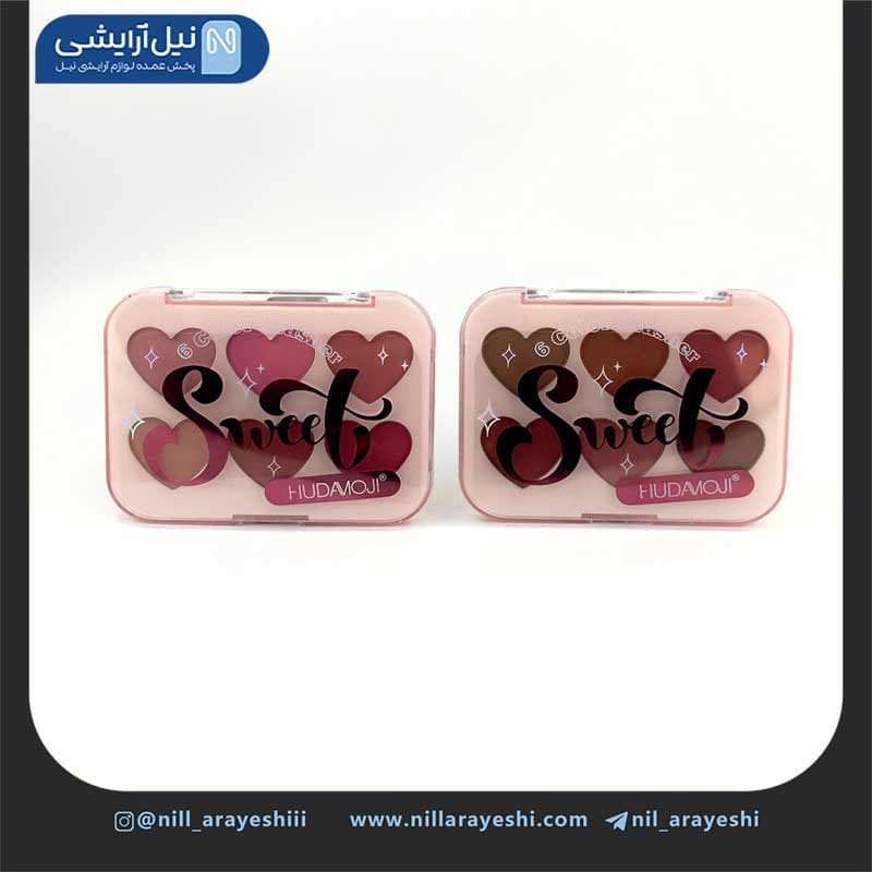 پالت رژگونه قلبی شش رنگ هدی موجی کد B – 155 — تصویر ۳