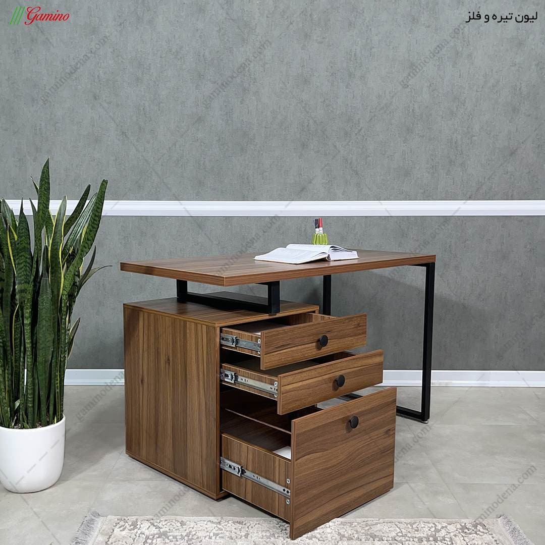 میز تحریر مدرن کشو دار چوب و فلز مدل صونا — تصویر ۴
