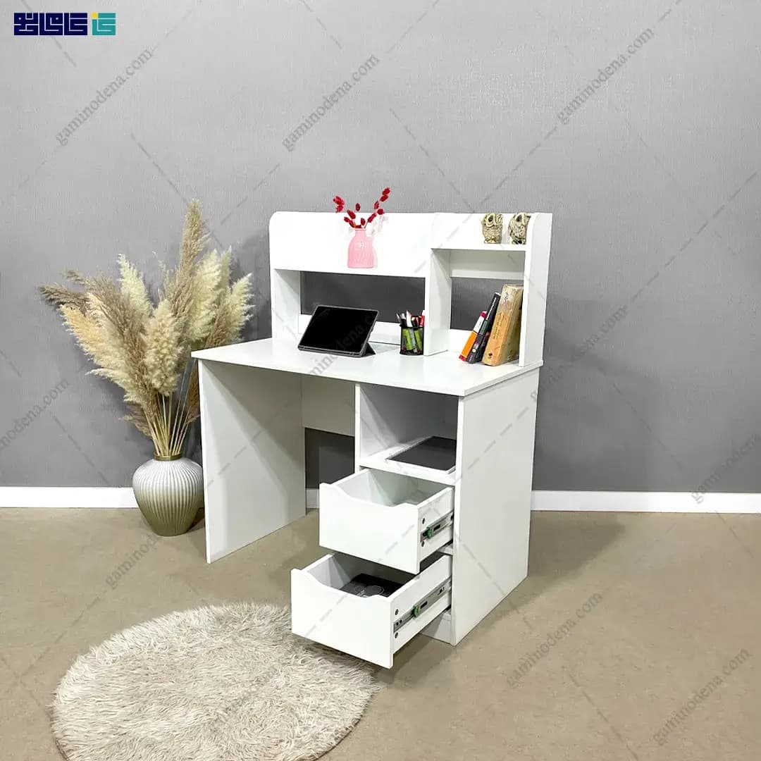 میز تحریر دخترانه کتابخانه دار سفید چاوش — تصویر ۴
