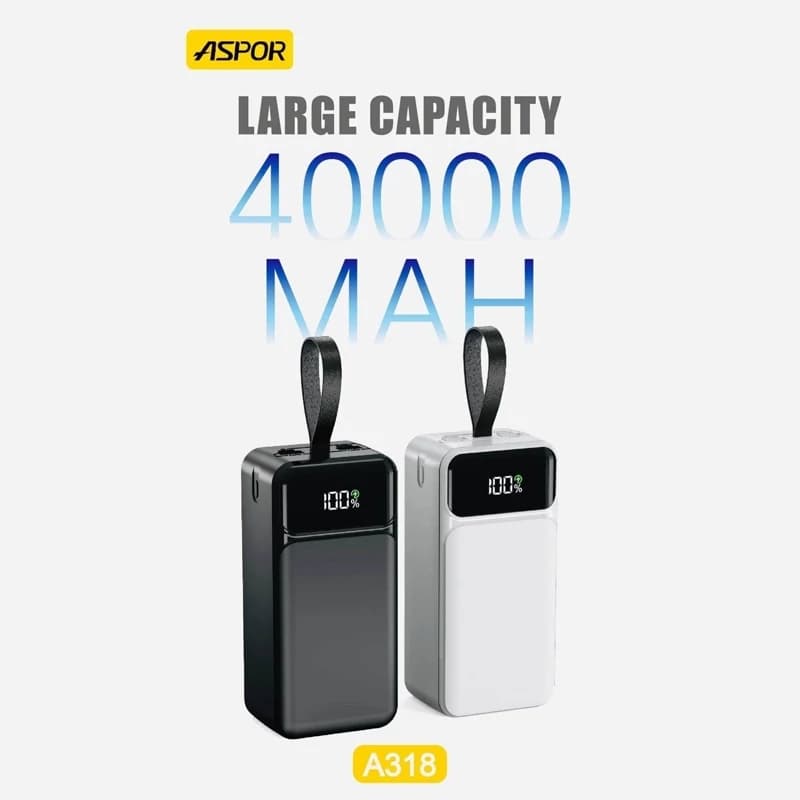 پاور بانک 40000 میلی آمپر برند آسپور مدل A318 — تصویر ۴