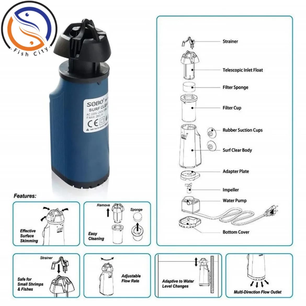 اسکیمر سطح آب آکواریوم سوبو مدل SK-03 — تصویر ۳