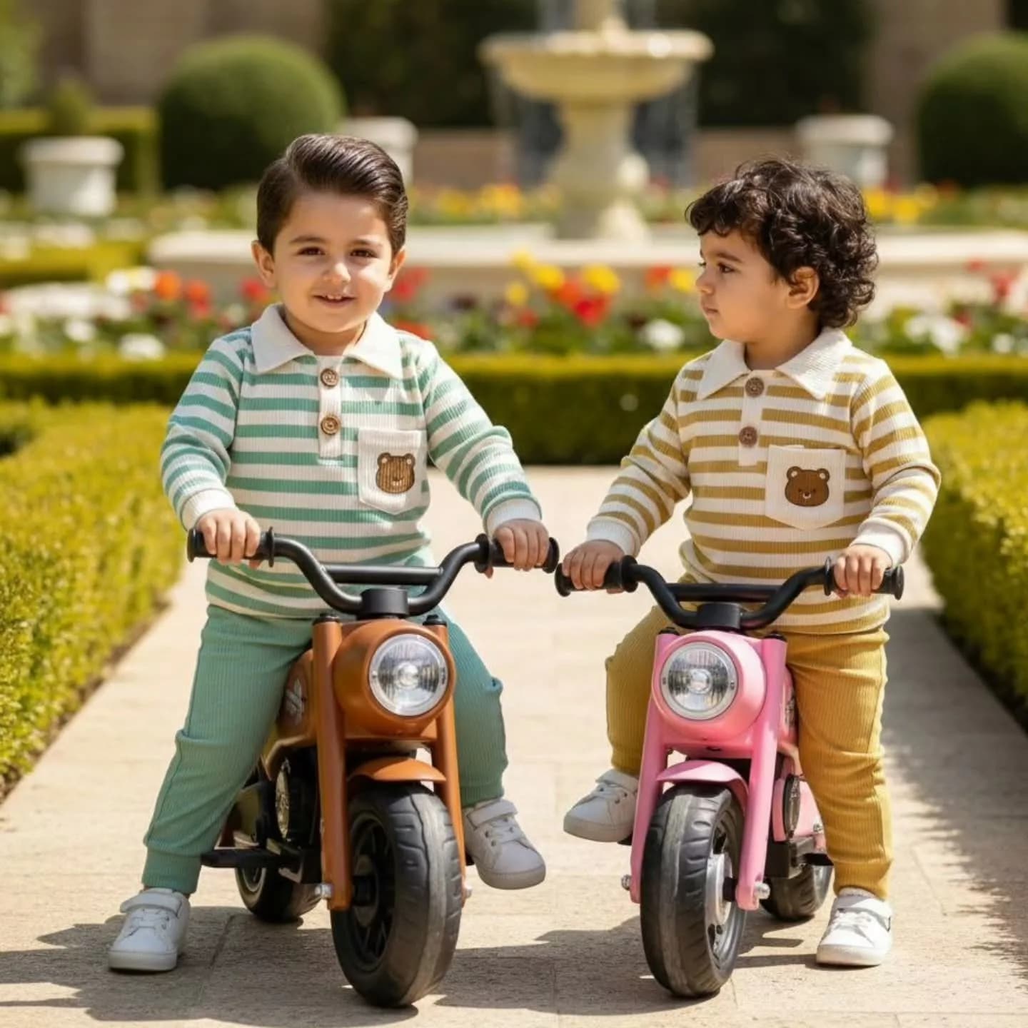 بلوز شلوار کبریتی راه راه یقه دار خرس تدی سایز 35،40 کد 5253 — تصویر ۲