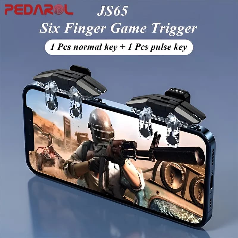 دسته بازی موبایل پابجی و کالاف دیوتی 6 انگشتی لیزری JS65 — تصویر ۶