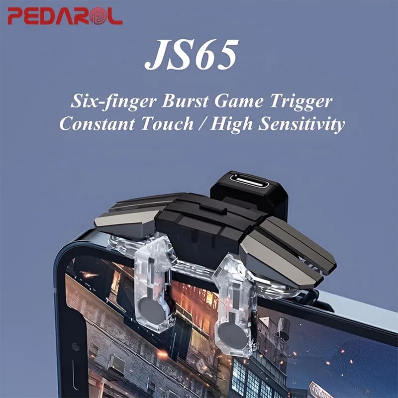 دسته بازی موبایل پابجی و کالاف دیوتی 6 انگشتی لیزری JS65 — تصویر ۵