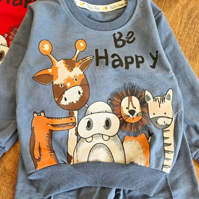 بلوز شلوار دورس پنبه زرافه و حیوانات Be happy کد ۵۱۵۸ — تصویر ۲
