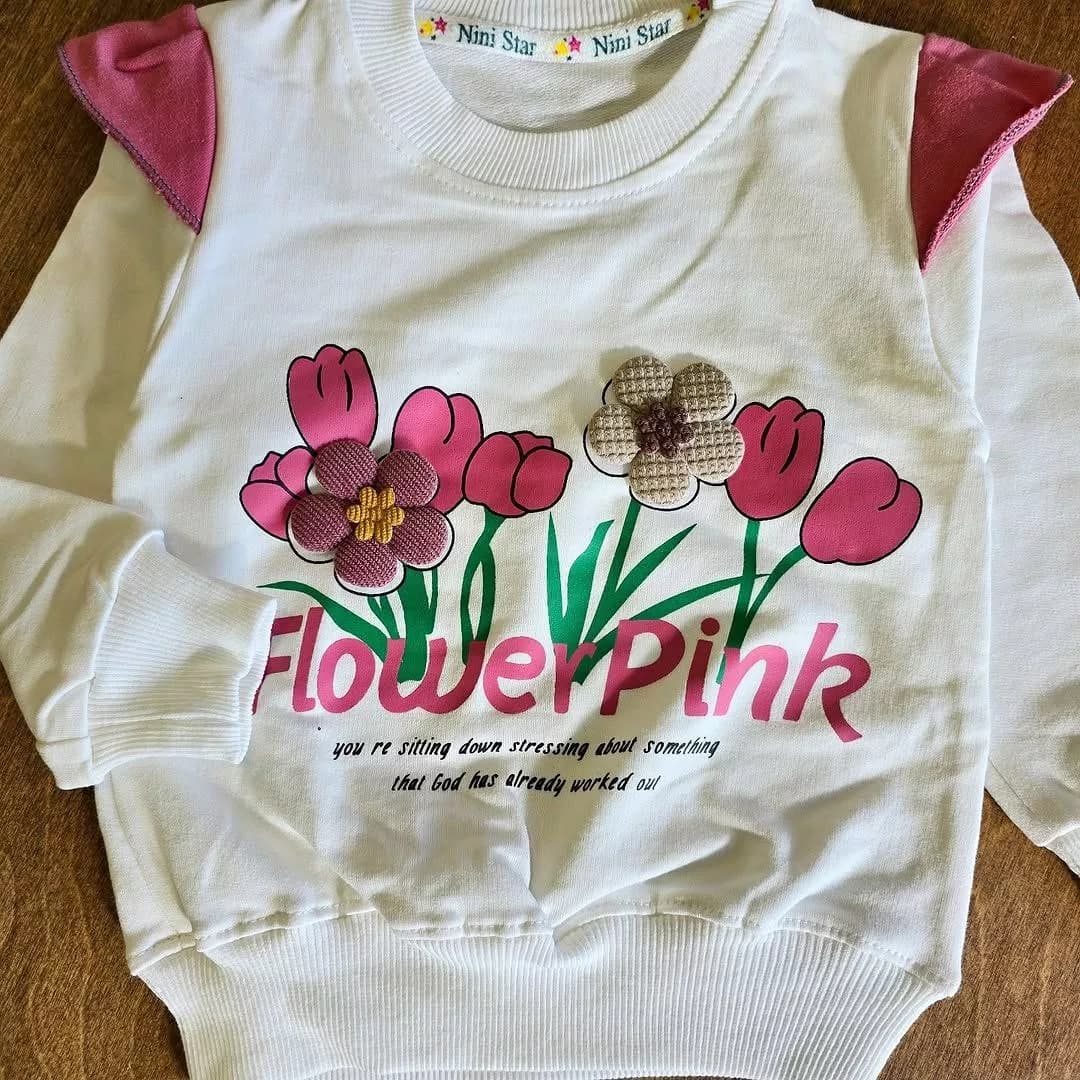 بلوز شلوار دورس پنبه دو گل برجسته flower pink (ns) کد ۵۱۵۷ — تصویر ۲