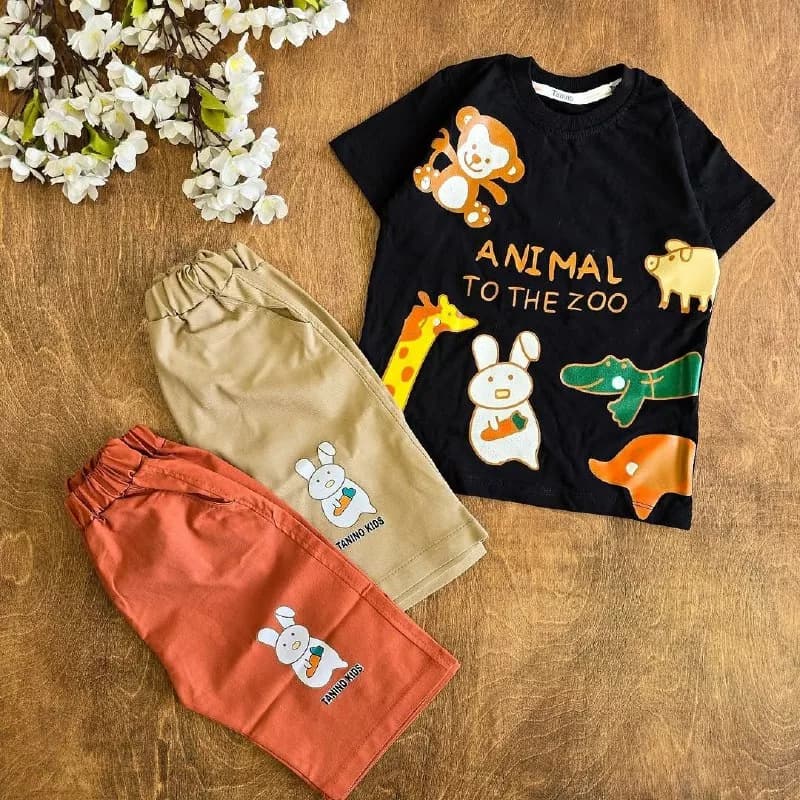 تیشرت شلوارک کتان Animal to the zoo سایز ۴۵،۵۰ کد ۵۰۶۴
