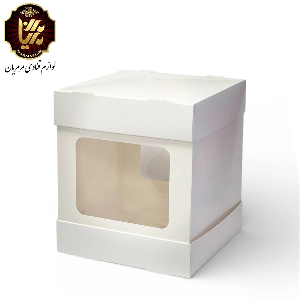جعبه کیک اقتصادی 2طرف طلق ابعاد 28 در 28 ارتفاع 27 سانت