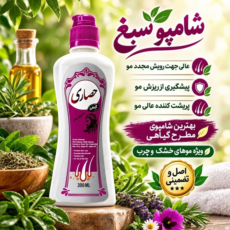 شامپو سبغ حصاری، ویژه موهای چرب، بهترین شامپوی مطرح گیاهی، رویش مجدد مو، پیشگیری از ریزش مو، دارای هلوگرام اصالت کالا
