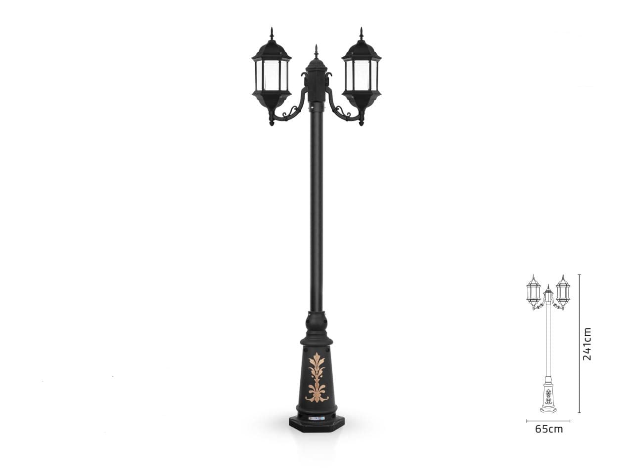 چراغ پارکی شب تاب مدل پاتریس + دو شاخه کلاسیک سربالا + پایه ارغوان