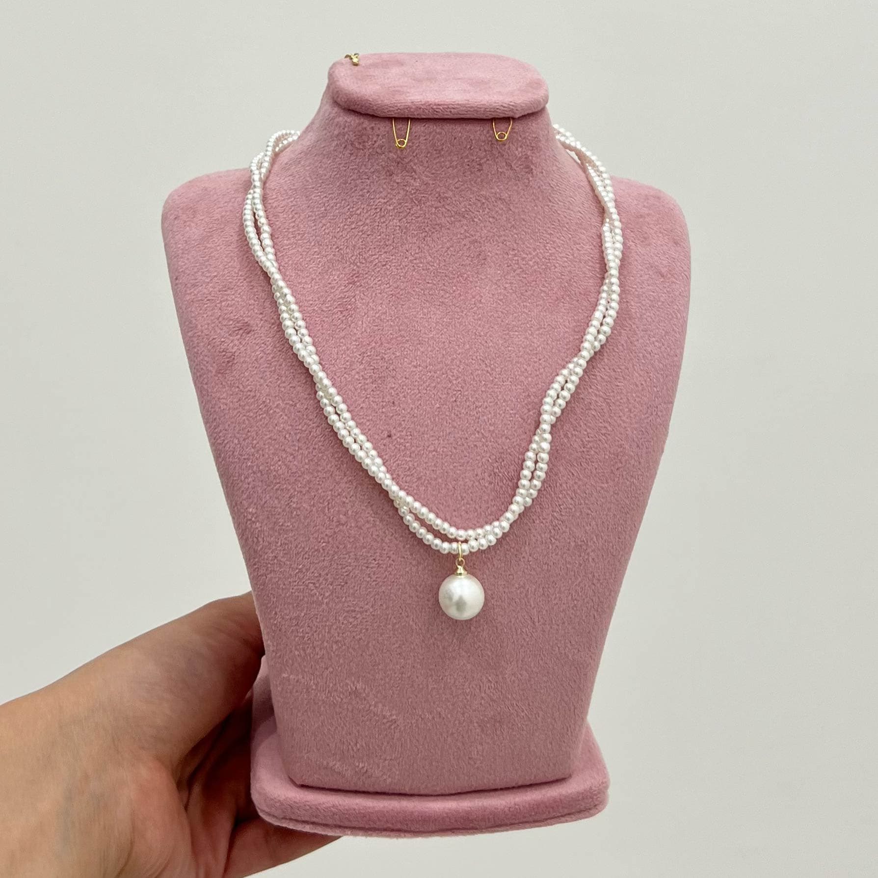 گردنبند مروارید دو ردیفه ی گوی دار