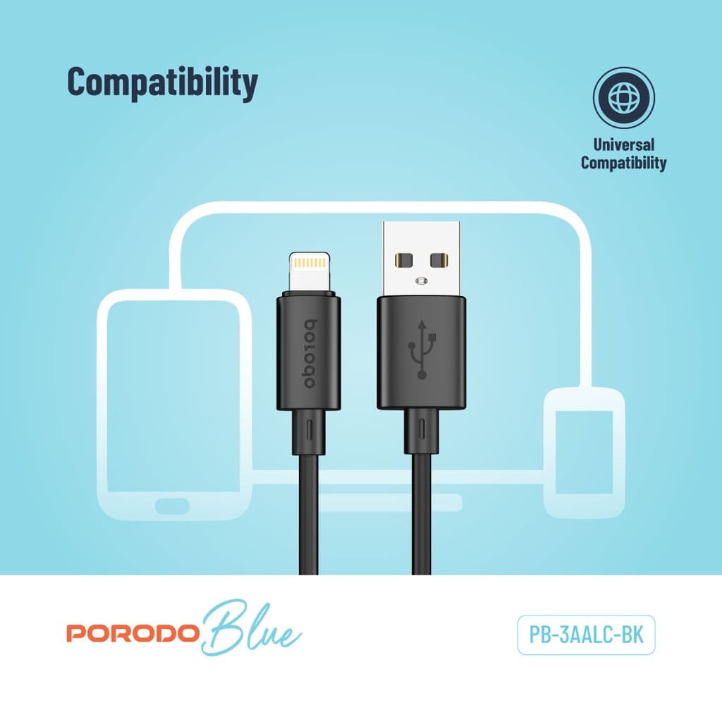 کابل شارژ و دیتا lightning فست 1.2متری Porodo blue 3A — تصویر ۴