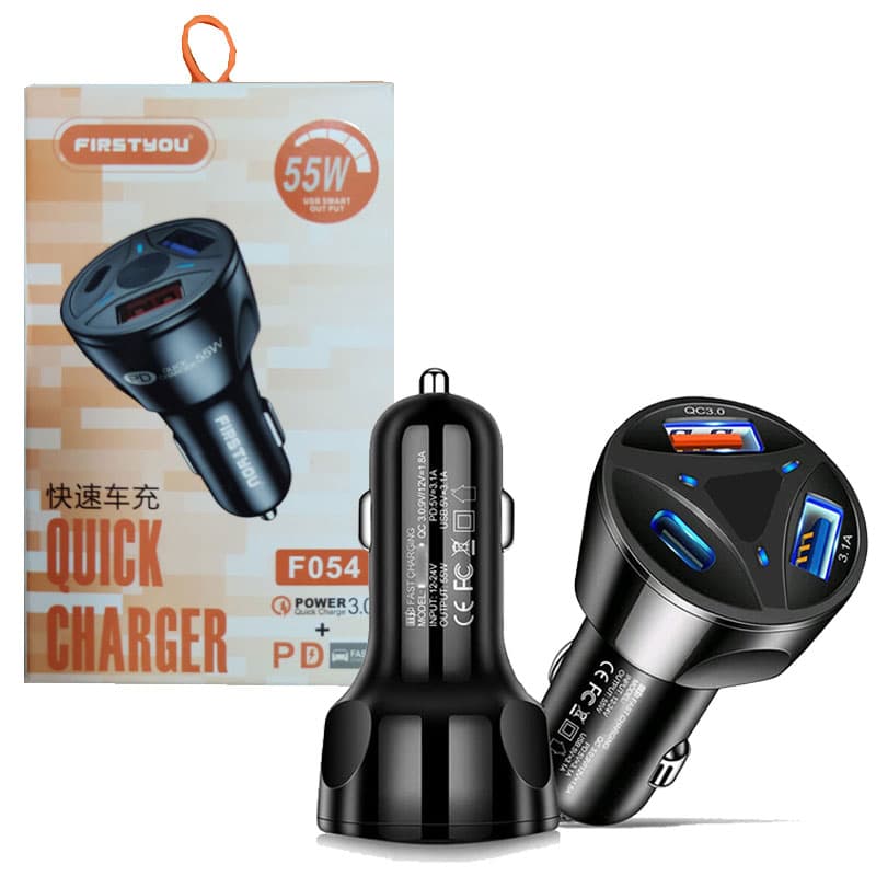 شارژر فندکی 3 پورت یک پورت PD فست Firstyou F054 30W