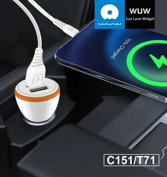 شارژر فندکی 2 پورت بهمراه کابل Type C فست WUW T71 — تصویر ۶