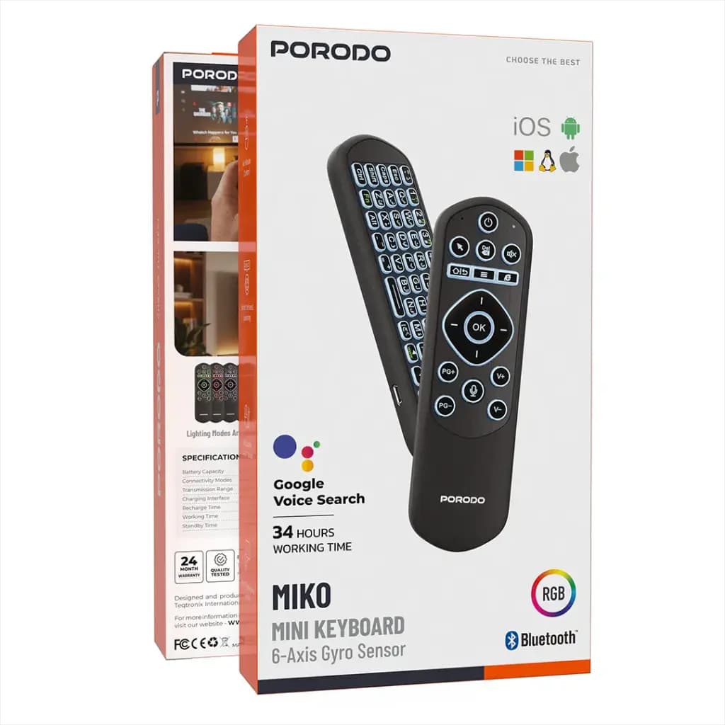 موس بیسیم و مینی کیبورد بلوتوث Porodo air mouse and keyboard — تصویر ۷
