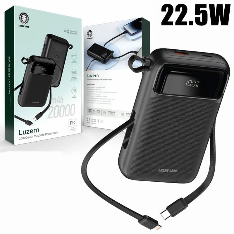 پاوربانک 20000 گرین لاین Green Lion magsafe luzern magsafe فست شارژ 22.5w+ شارژ وایرلس