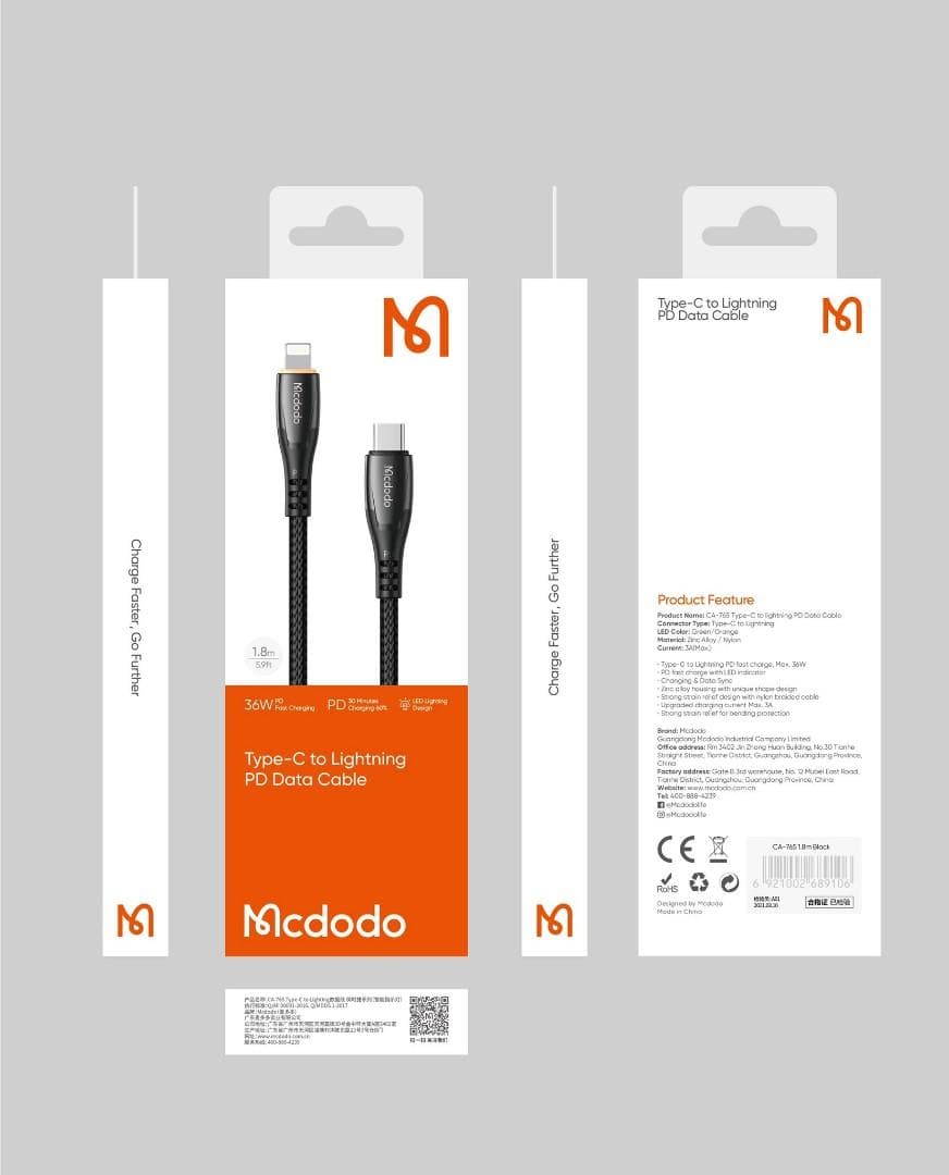 کابل مک دودو Mcdodo CA-7650 از نوع Type-C به Lightning با طول 1.2 متر (با گارانتی شرکتی) — تصویر ۲