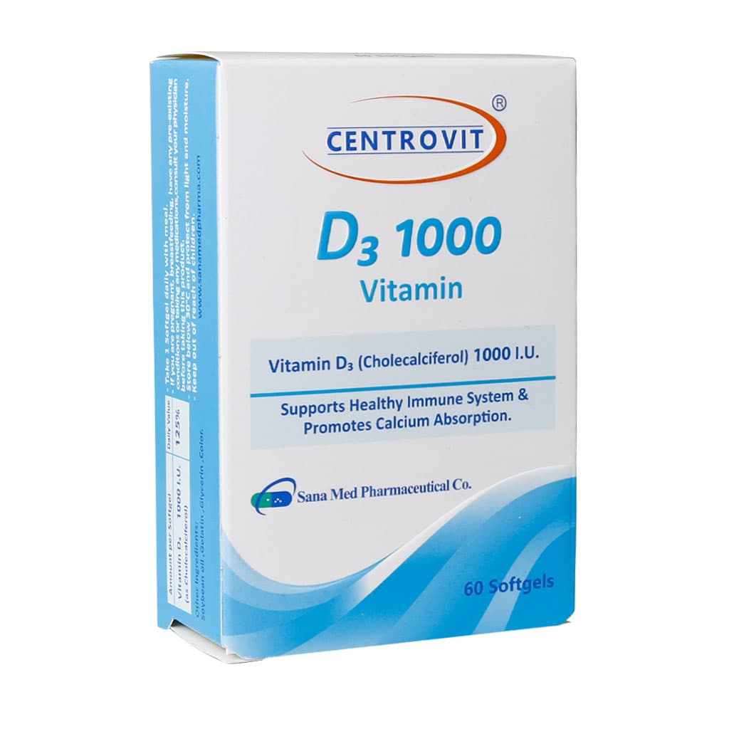سافت ژل ویتامین D3 1000 واحد سنتروویت 60 عدد