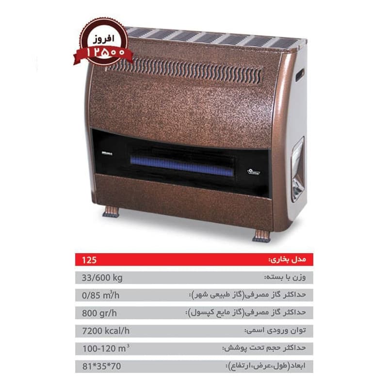 بخاری گازی ایران شرق مدل افروز 125 — تصویر ۲