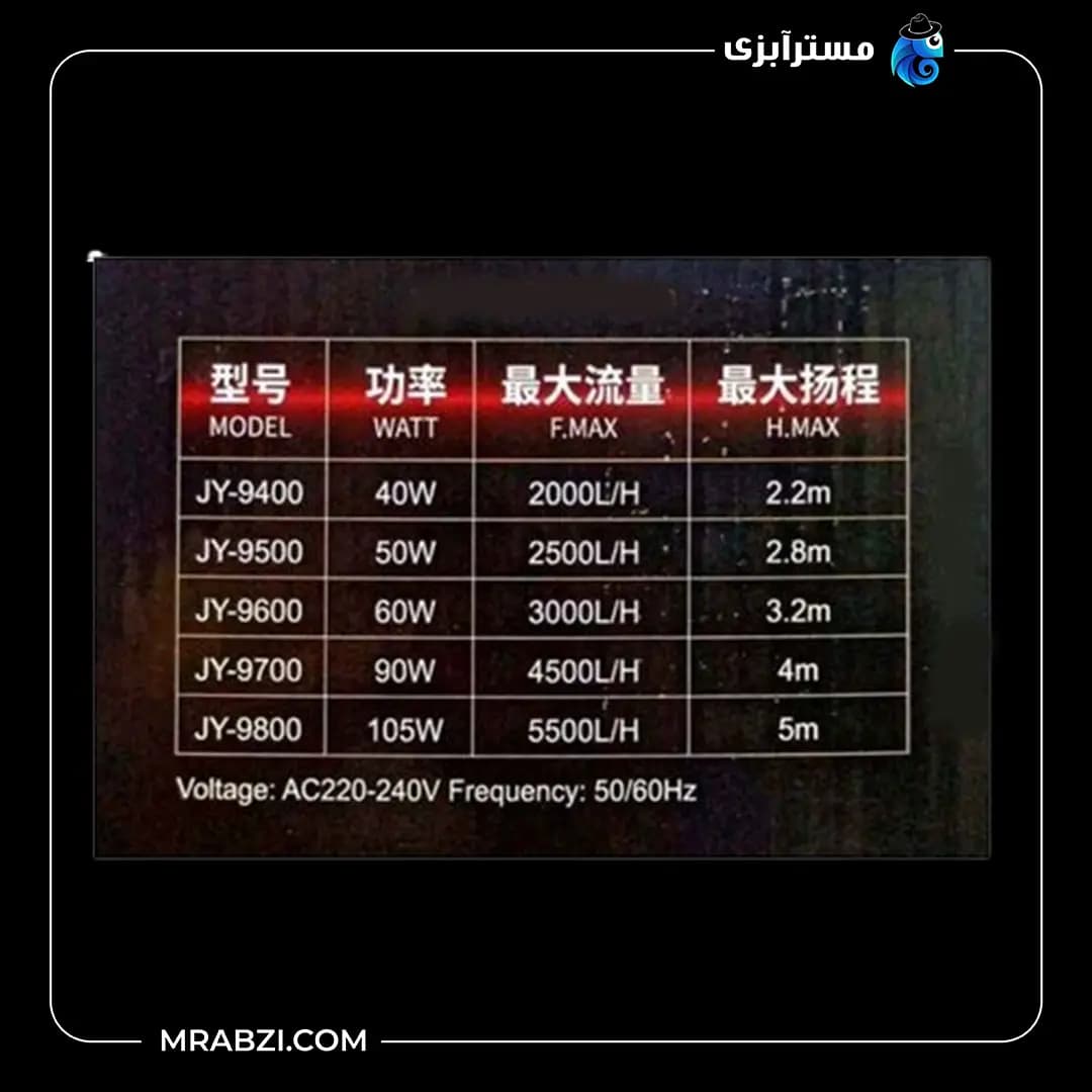 واتر پمپ آکواریوم JY-9400 جینگی — تصویر ۳