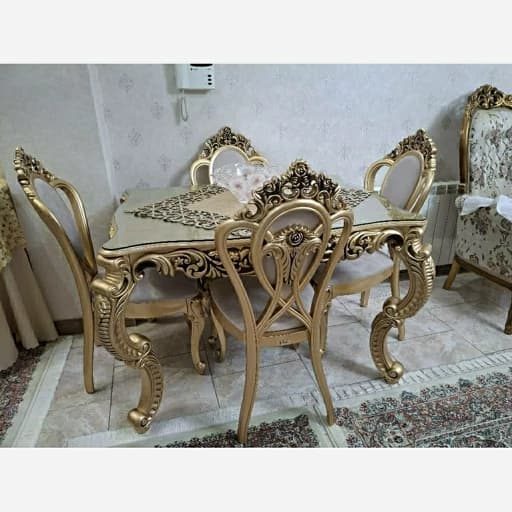 میز و صندلی غذاخوری پلیمری اعیان روناک طلایی مات مبلمان فرنا مدل 1112706